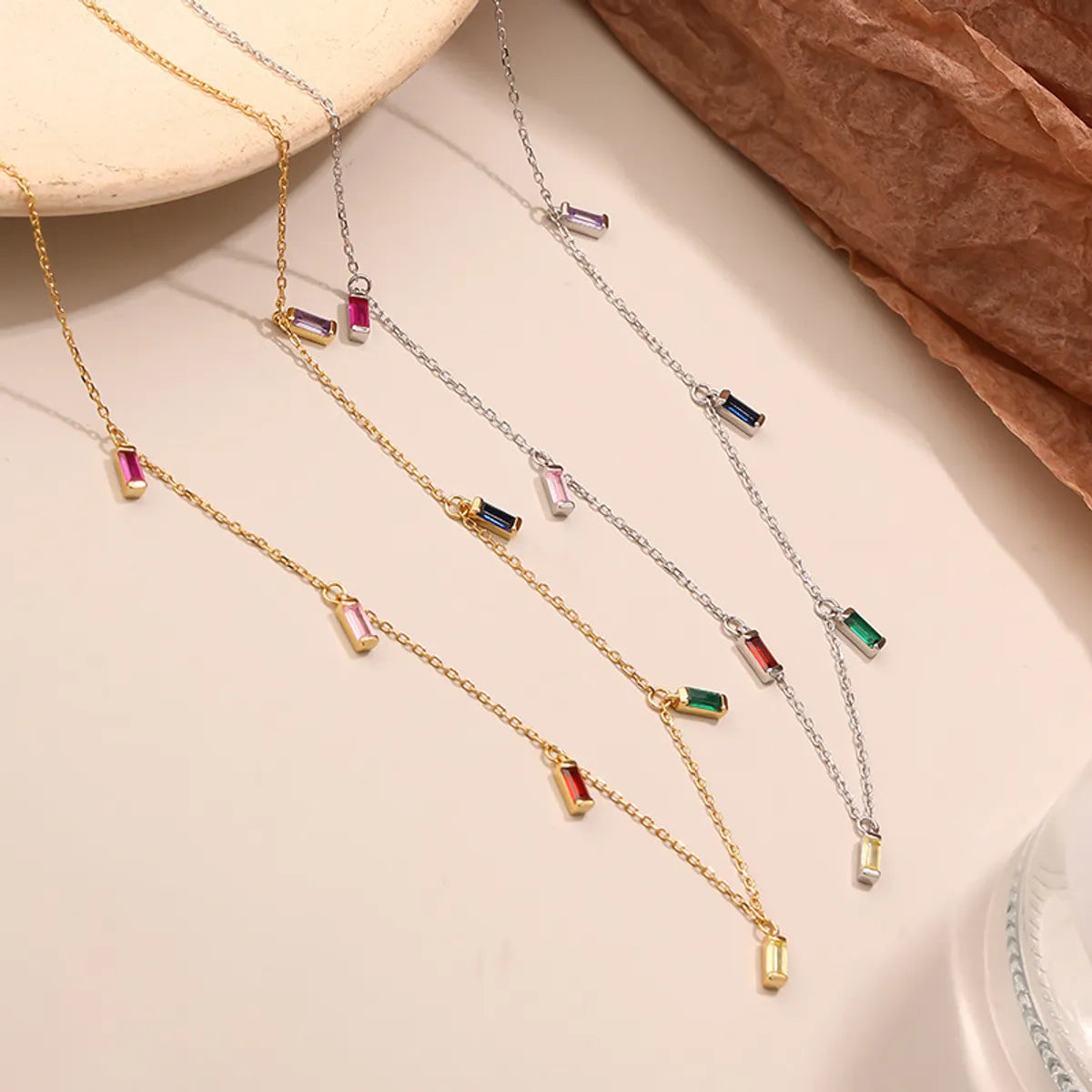 Fashion 925 Silver Colored Zircon Geometric Tassel Pendent Necklace Female