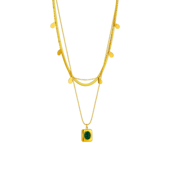 Fashion Accessories Necklace Glossy Drop Shaped Three Layer Stacked Clavicle Chain With Square Titanium Steel Pendant And Geometric Pattern Electroplated