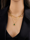 Fashion Accessories Necklace Glossy Drop Shaped Three Layer Stacked Clavicle Chain With Square Titanium Steel Pendant And Geometric Pattern Electroplated