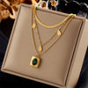 Fashion Accessories Necklace Glossy Drop Shaped Three Layer Stacked Clavicle Chain With Square Titanium Steel Pendant And Geometric Pattern Electroplated