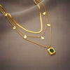 Fashion Accessories Necklace Glossy Drop Shaped Three Layer Stacked Clavicle Chain With Square Titanium Steel Pendant And Geometric Pattern Electroplated