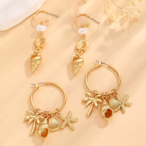 Fashion Accessories Ocean Series Pearl Conch Shell Starfish Earrings For Women Alloy Electroplated