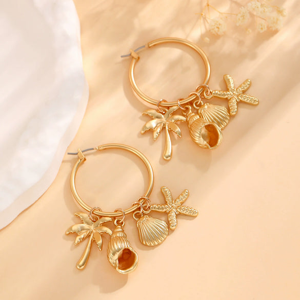 Fashion Accessories Ocean Series Pearl Conch Shell Starfish Earrings For Women Alloy Electroplated
