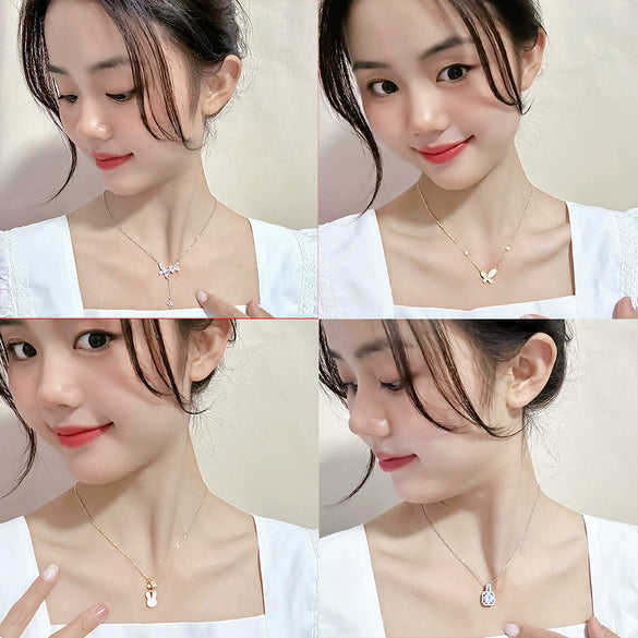 Fashion Accessories Titanium Steel Women's Light Luxury Cross Chain Necklace Set With Pearls Geometric Design