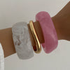 Fashion Acrylic And Alloy Wide Bracelet For Women With Smudged Texture Geometric Asymmetrical Design And Electroplating