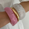 Fashion Acrylic And Alloy Wide Bracelet For Women With Smudged Texture Geometric Asymmetrical Design And Electroplating