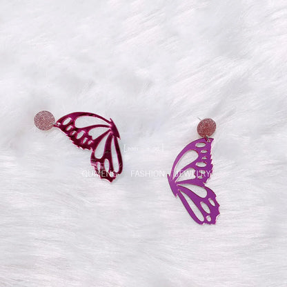 Fashion Acrylic New Earrings Left And Right Separated Butterfly Wings Hollow Earrings