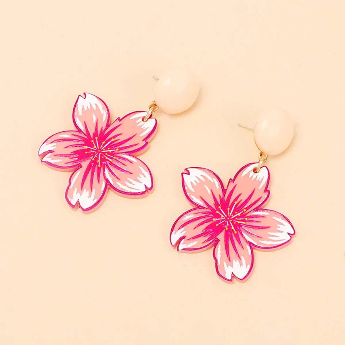 Fashion Acrylic Sheet Pink Flower Earrings Korean Fashion Design Sense Resin Earrings Wholesale