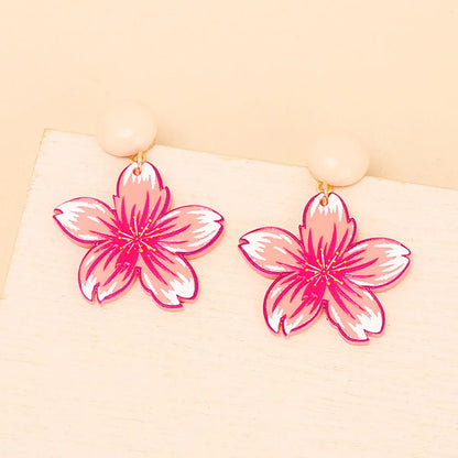 Fashion Acrylic Sheet Pink Flower Earrings Korean Fashion Design Sense Resin Earrings Wholesale