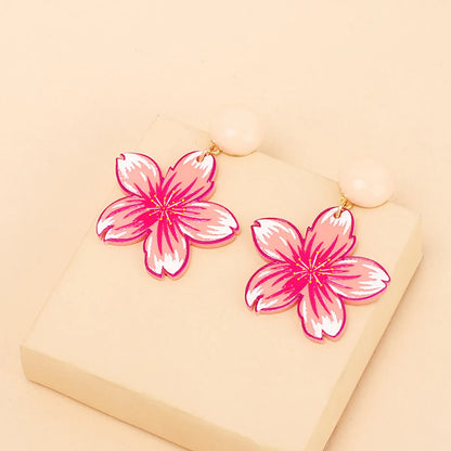 Fashion Acrylic Sheet Pink Flower Earrings Korean Fashion Design Sense Resin Earrings Wholesale