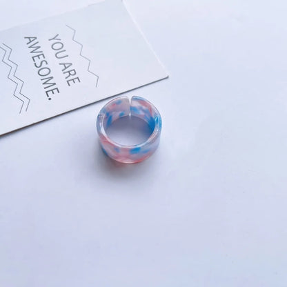 Fashion Adjustable Open Acrylic Acetate Marble Pattern Pair Ring