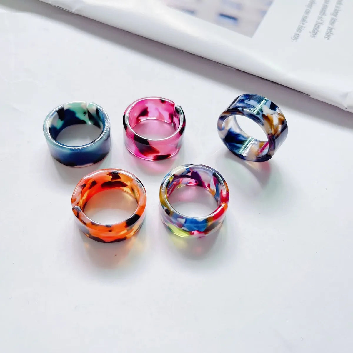 Fashion Adjustable Open Acrylic Acetate Marble Pattern Pair Ring