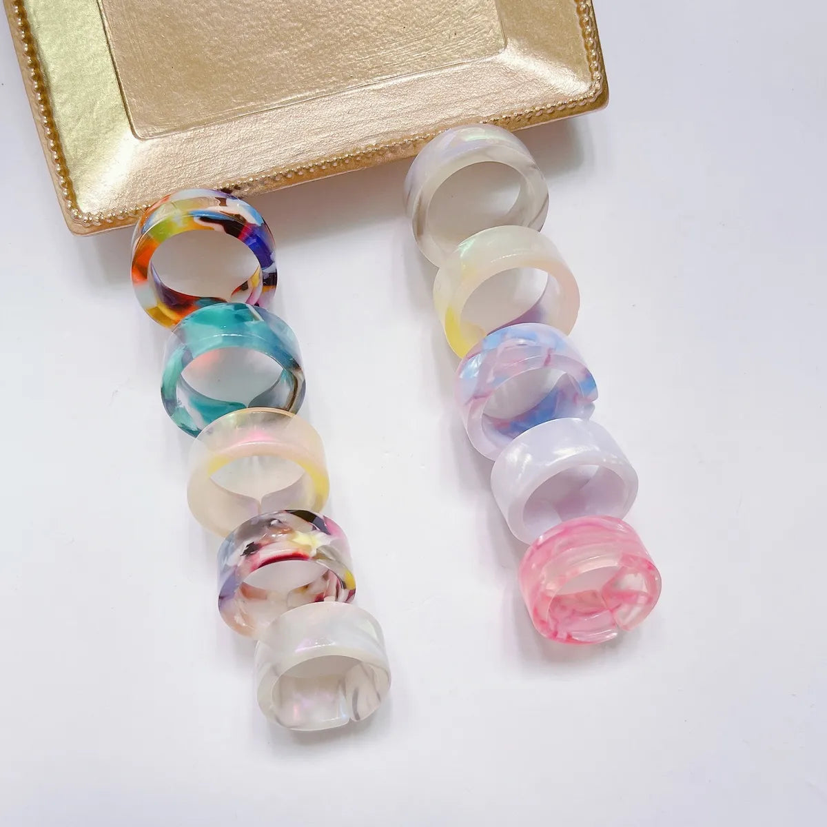 Fashion Adjustable Open Acrylic Acetate Marble Pattern Pair Ring