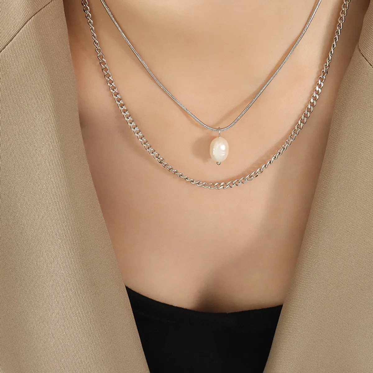 Fashion All-match  Three-layer Irregular Freshwater Necklace