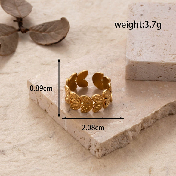 Fashion All Match Titanium Steel Love Snake Shaped Leaves Light Luxury Opening Adjustable Ring With Electroplating