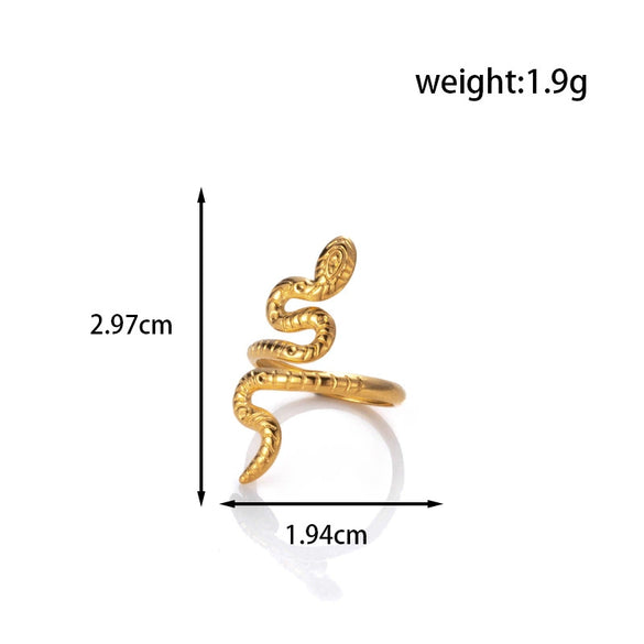 Fashion All Match Titanium Steel Love Snake Shaped Leaves Light Luxury Opening Adjustable Ring With Electroplating