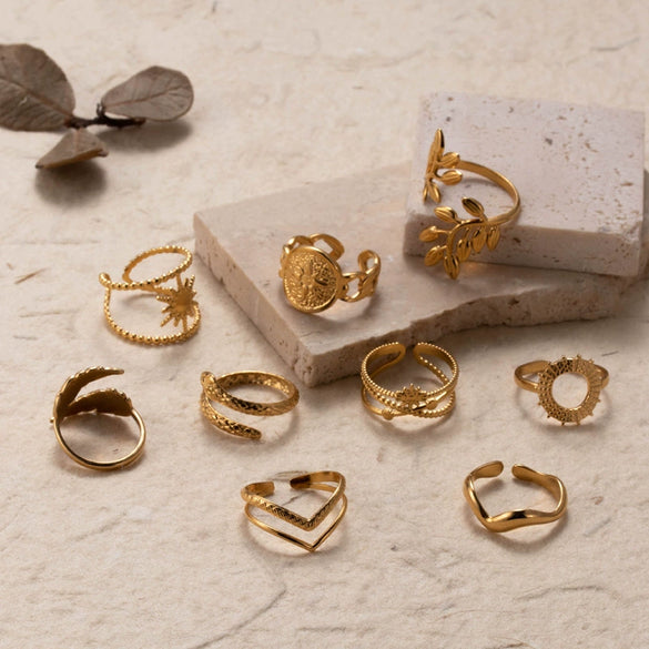 Fashion All Match Titanium Steel Love Snake Shaped Leaves Light Luxury Opening Adjustable Ring With Electroplating