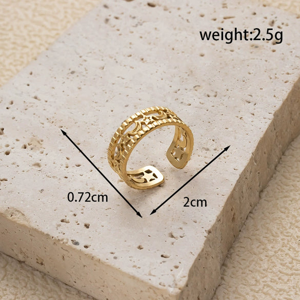 Fashion All Match Titanium Steel Ring With Star Heart Flower Shapes Light Luxury Opening Adjustable Electroplated