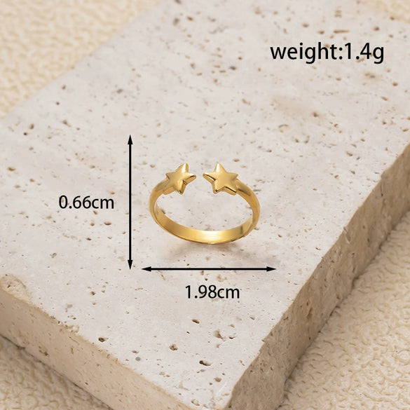 Fashion All Match Titanium Steel Ring With Star Heart Flower Shapes Light Luxury Opening Adjustable Electroplated