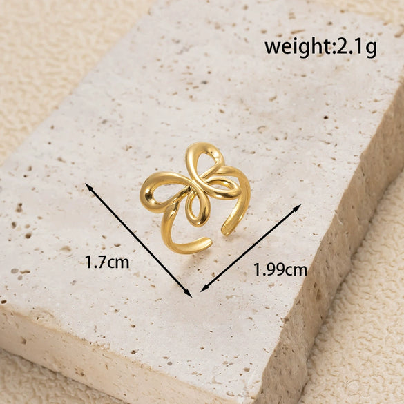 Fashion All Match Titanium Steel Ring With Star Heart Flower Shapes Light Luxury Opening Adjustable Electroplated
