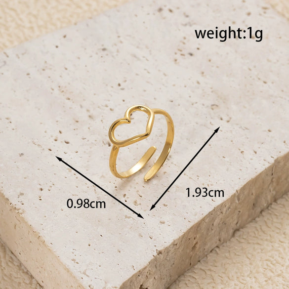 Fashion All Match Titanium Steel Ring With Star Heart Flower Shapes Light Luxury Opening Adjustable Electroplated