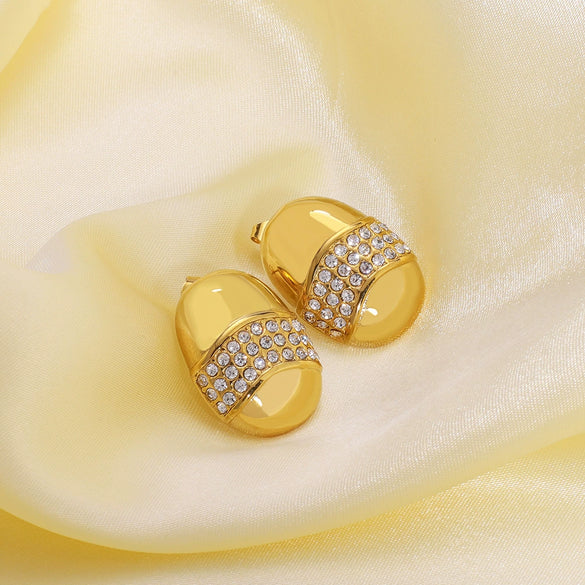 Fashion All Match Women's Light Luxury Style Geometric Titanium Steel Earrings With 18K Gold Vacuum Plating In Furnace And Diamond Encrusted Design