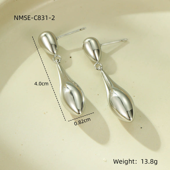 Fashion Allmatch Electroplated 18K Gold Titanium Steel Irregular Water Drop Shape Women's Stainless Steel Earrings