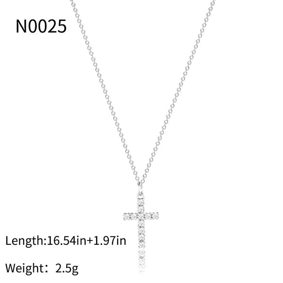 Fashion Allmatch Jewelry Exquisite Copper Set With Zircon Cross Necklace For Women Geometric Style Copper Plated With Real Gold Electroplating Treatment