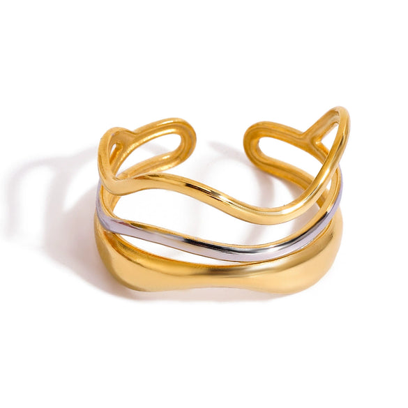 Fashion Allmatch Nonfading Ring Multilayer Water Ripple Gold And Silver Color Matching Electroplated Titanium Steel Geometric Style For Women