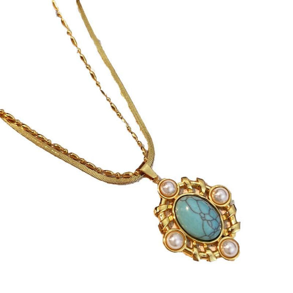 Fashion Allmatch Stainless Steel And Titanium Steel Ushaped Pendant Necklace With Vacuum Electroplated Retro Style