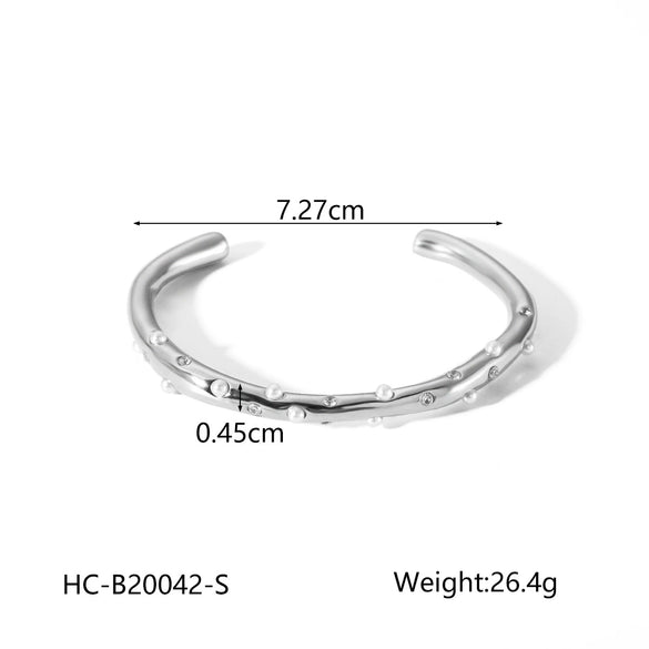 Fashion Allmatch Titanium Steel Bracelet 18K Goldplated With Pearl Zircon Cross Inlaid For Women