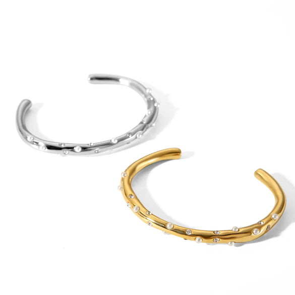 Fashion Allmatch Titanium Steel Bracelet 18K Goldplated With Pearl Zircon Cross Inlaid For Women
