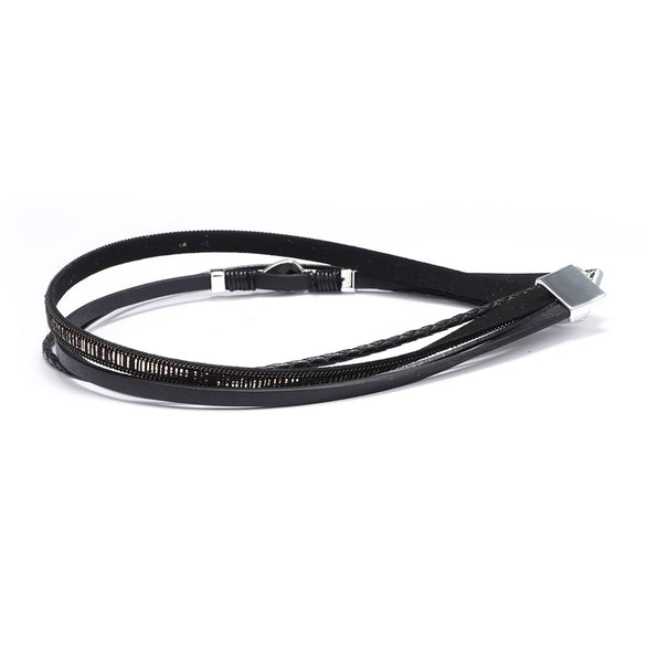 Fashion Allmatch Women's Bracelet Metal Pu Leather Magnetic Buckle Geometric Rhinestone Electroplating