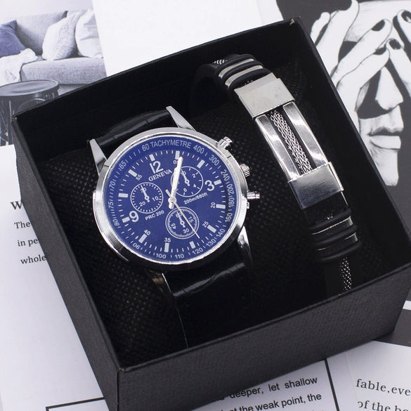 Fashion Alloy And Ordinary Glass Men's Round Dial Blue Light Wrist Watch With Horseshoe Buckle And Onion Crown