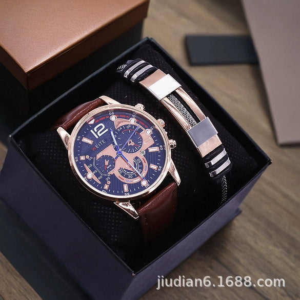 Fashion Alloy And Ordinary Glass Men's Round Dial Blue Light Wrist Watch With Horseshoe Buckle And Onion Crown