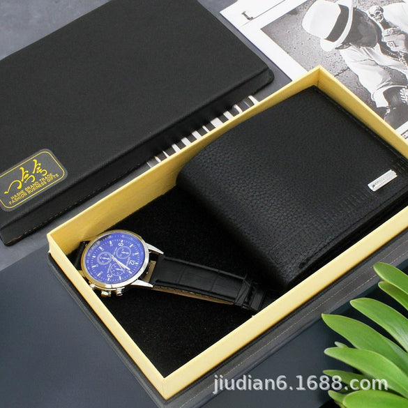 Fashion Alloy And Ordinary Glass Men's Round Dial Blue Light Wrist Watch With Horseshoe Buckle And Onion Crown