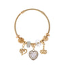 Fashion Alloy Beaded Heart Shape Crown Adjustable Couple Bracelet With Diamond Design