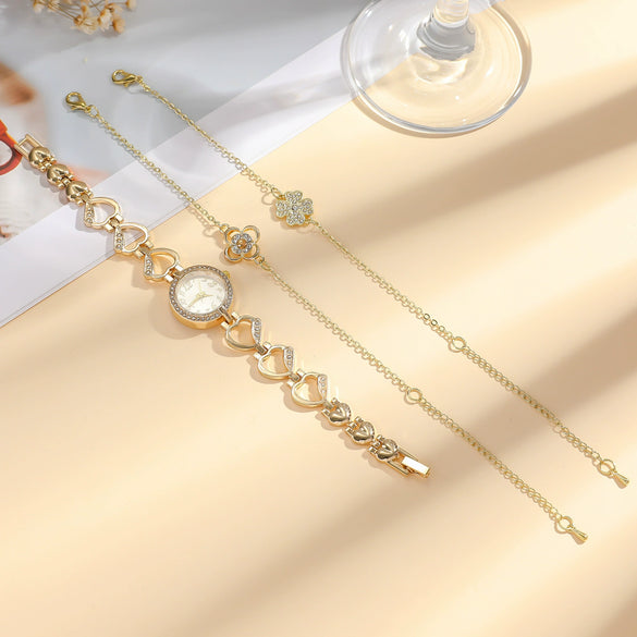 Fashion Alloy Bracelet With Diamond Hollow Four Leaf Clover And Flower Design For Female