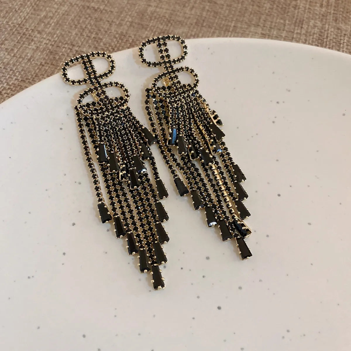 Fashion Alloy Diamond-Studded Geometric Earrings Long Tassel Flower Earrings