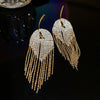 Fashion Alloy Diamond-Studded Geometric Earrings Long Tassel Flower Earrings