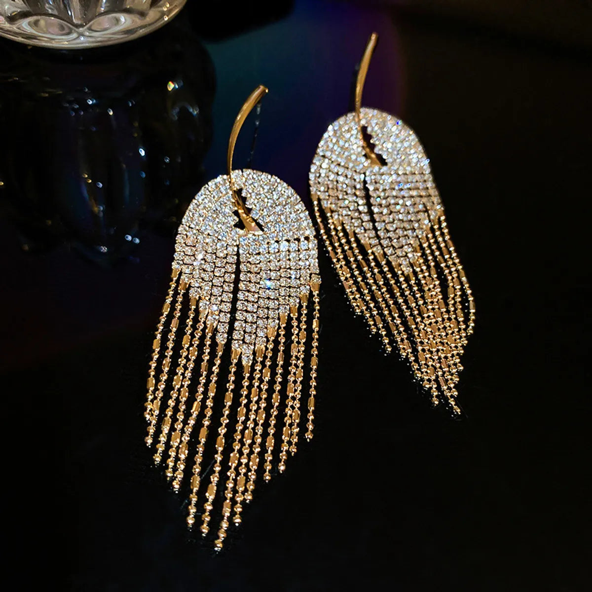 Fashion Alloy Diamond-Studded Geometric Earrings Long Tassel Flower Earrings