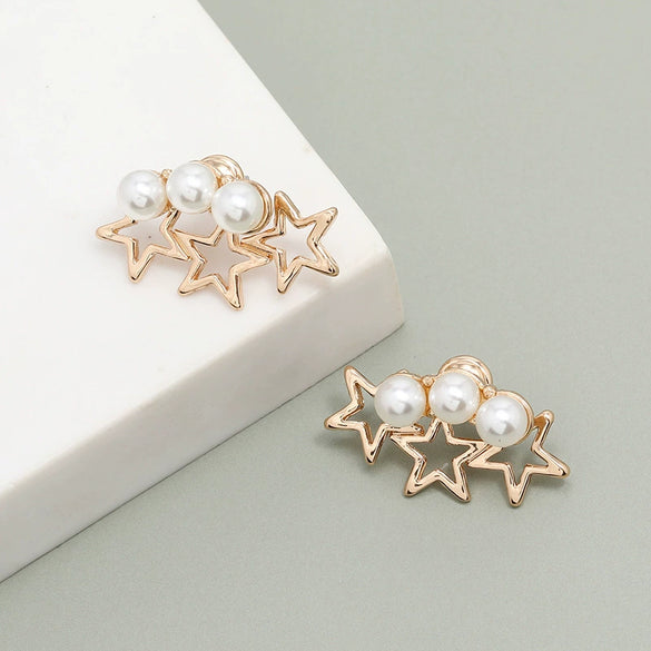 Fashion Alloy Five Pointed Star Pearl Earrings Elegant High End Fairy Style Statement Earrings For Women