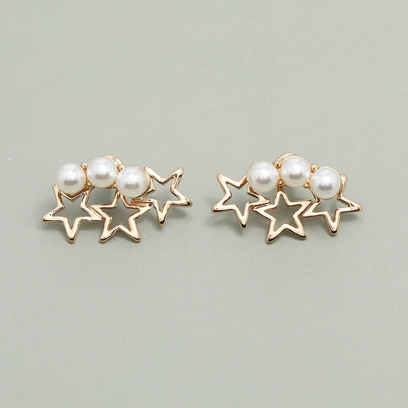 Fashion Alloy Five Pointed Star Pearl Earrings Elegant High End Fairy Style Statement Earrings For Women