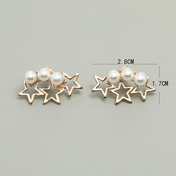Fashion Alloy Five Pointed Star Pearl Earrings Elegant High End Fairy Style Statement Earrings For Women