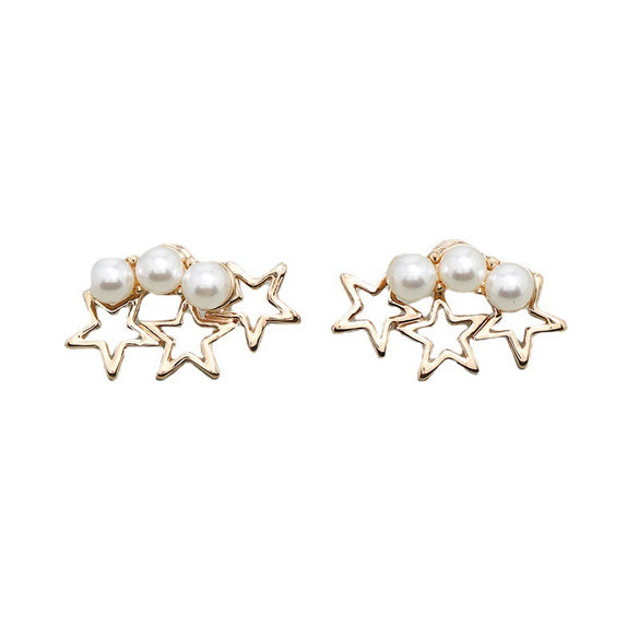 Fashion Alloy Five Pointed Star Pearl Earrings Elegant High End Fairy Style Statement Earrings For Women