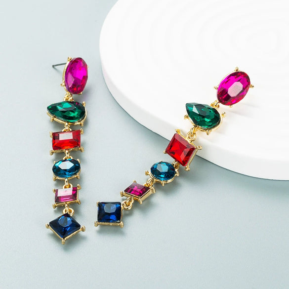 Fashion Alloy Geometric Long Drop Earrings With Diamond Detail Elegant Statement Jewelry For Women
