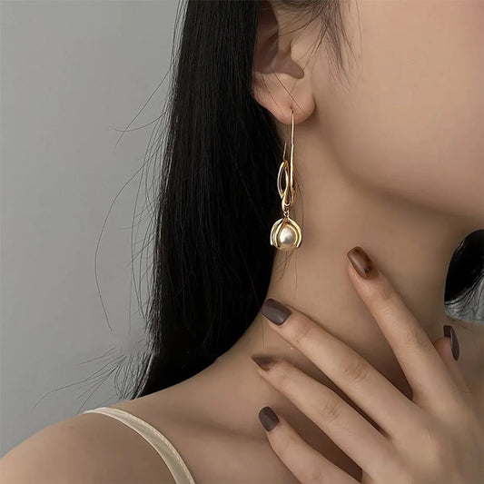 Fashion Alloy Geometric Pattern Earrings Daily Plating Pearl Drop Earrings As Picture