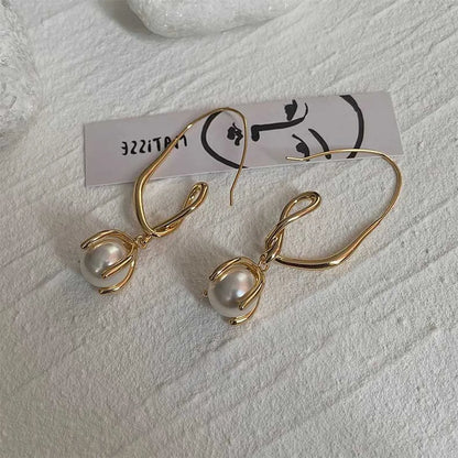 Fashion Alloy Geometric Pattern Earrings Daily Plating Pearl Drop Earrings As Picture