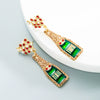 Fashion Alloy Geometric Pendant Drop Earrings With Pearl And Rhinestone Details Statement Jewelry