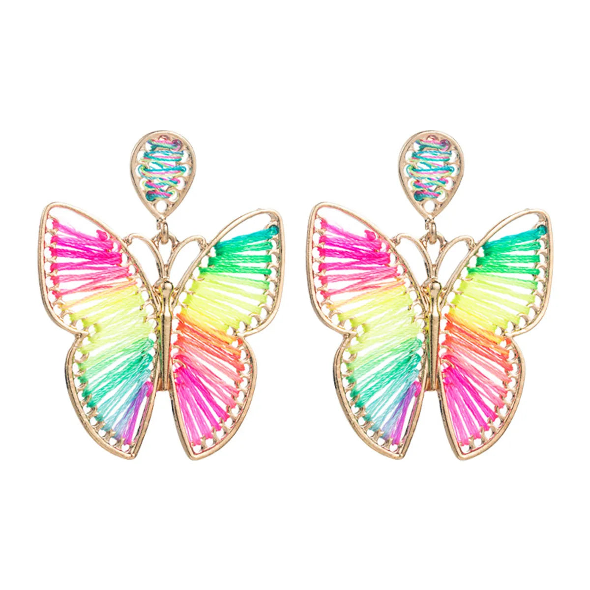 Fashion Alloy Hand-woven Multicolor Butterfly Green Pendant Earrings